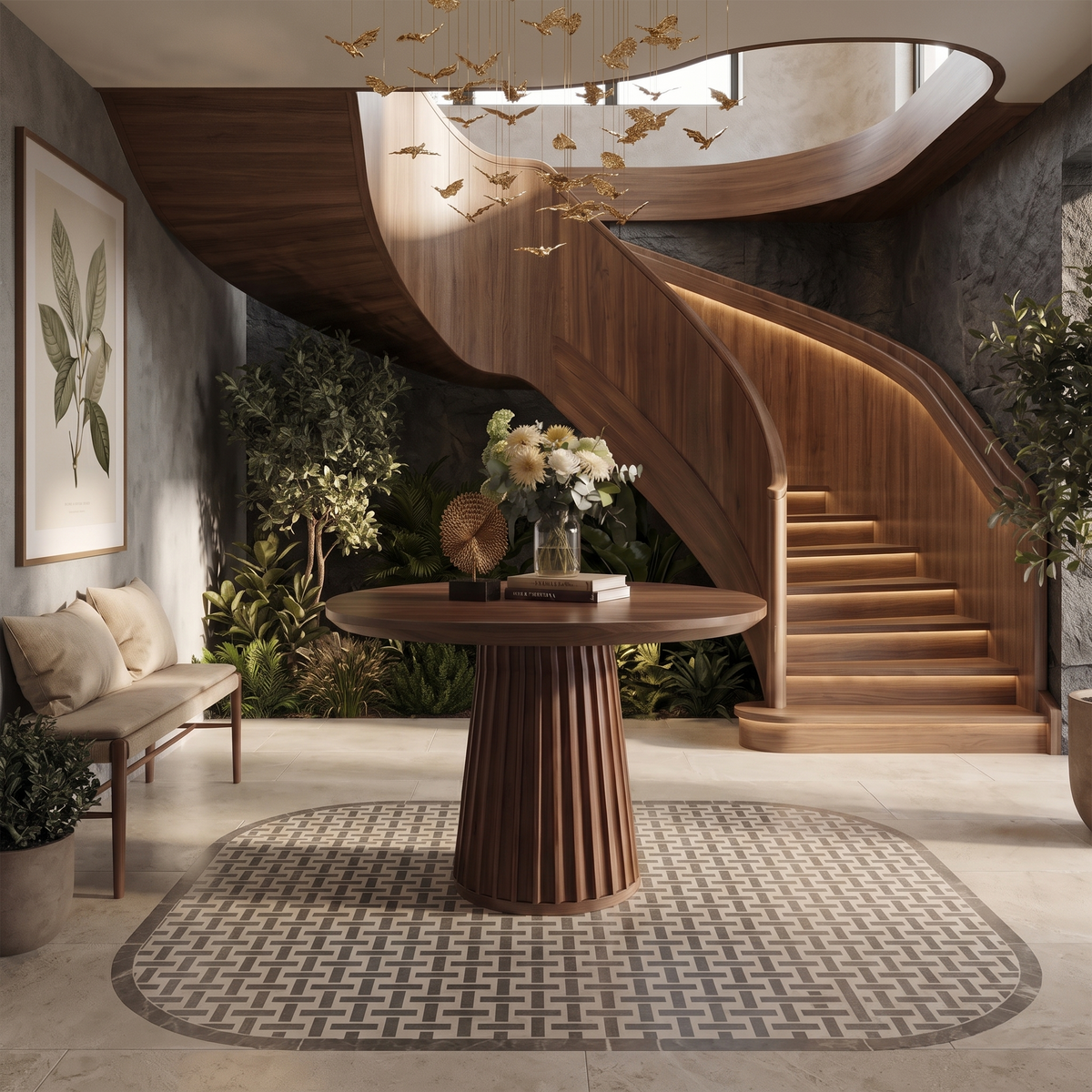 Sculptural Round Pedestal Entryway Table For Living Room And Hallway FTHCH007
