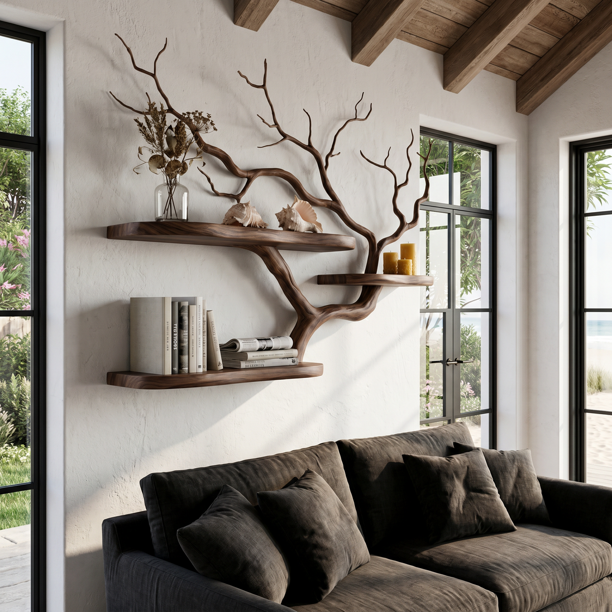 Handcrafted Tree Branch Floating Shelf For Living Room Decor