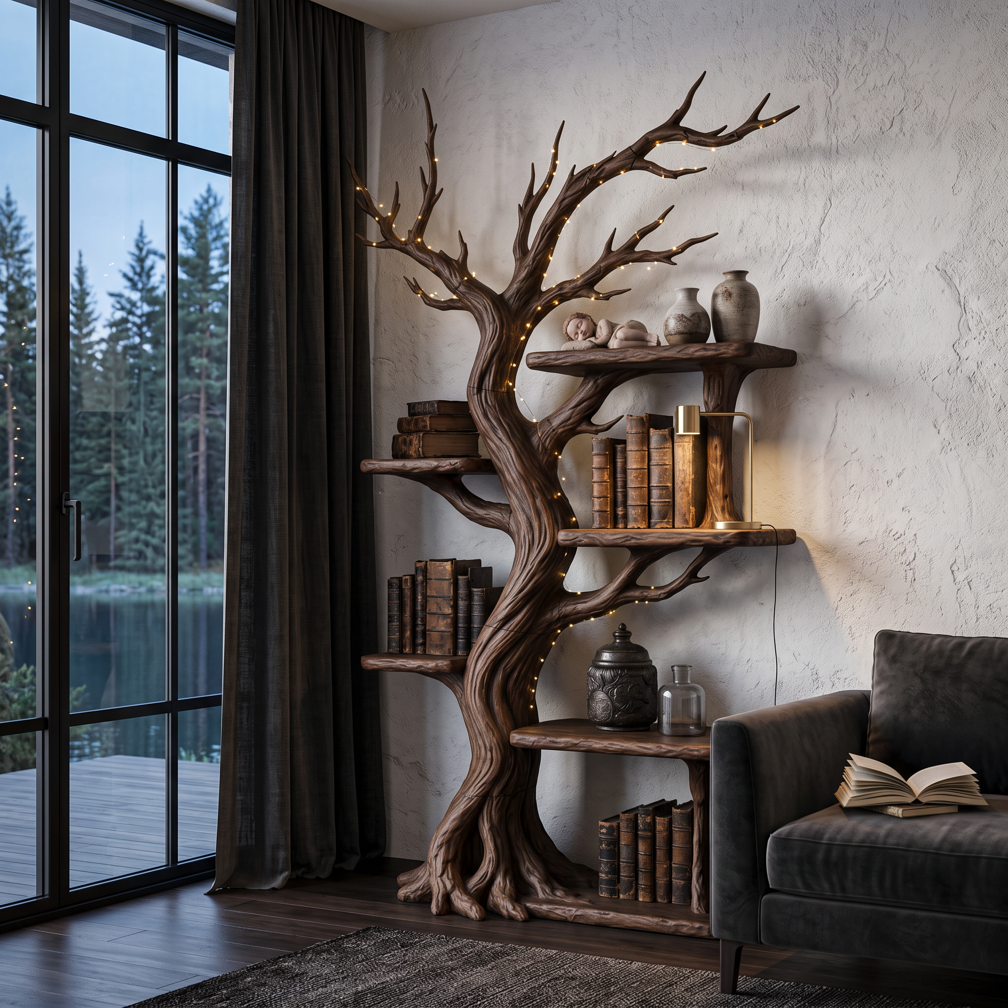 Rustic Tree Bookshelf Handcrafted Woodland Style For Reading Nook