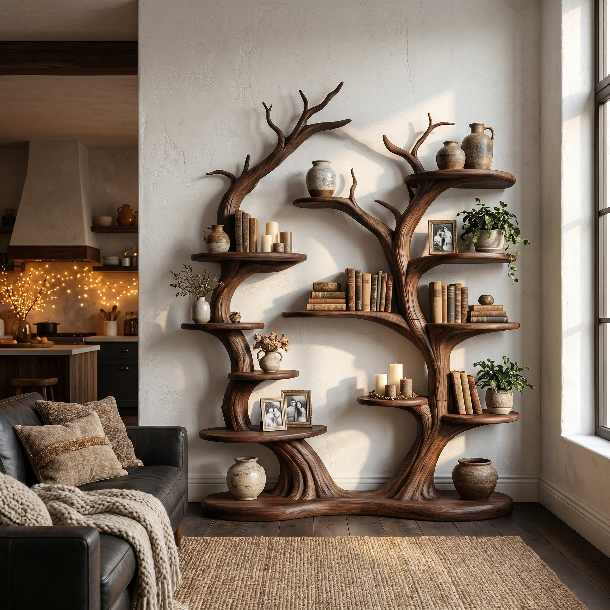Organic Wall Mounted Tree Bookshelf With Sculptural Branch Design