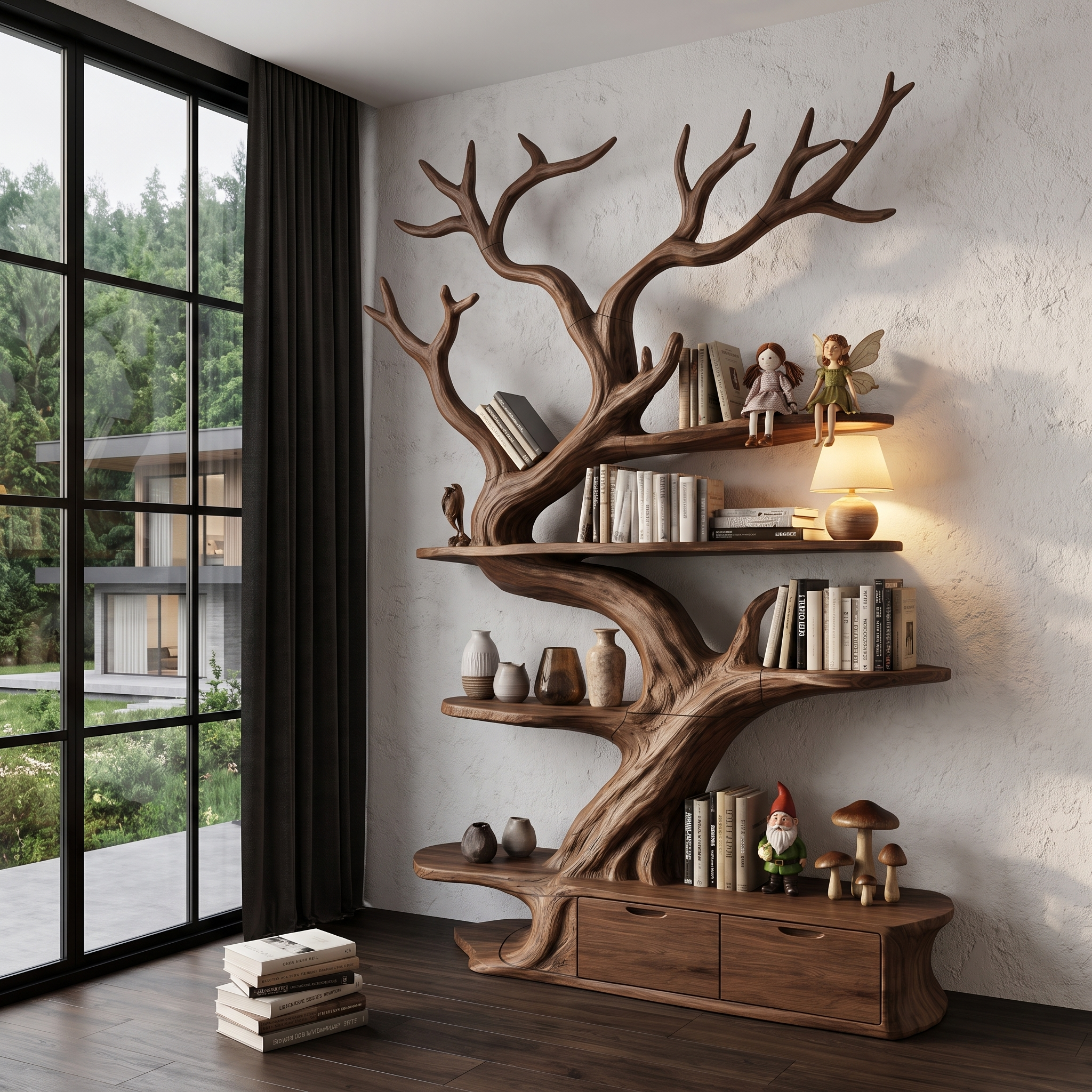 Sculptural Tree Bookshelf Handcrafted Tree Branch Design For Home Office SINLHATB769