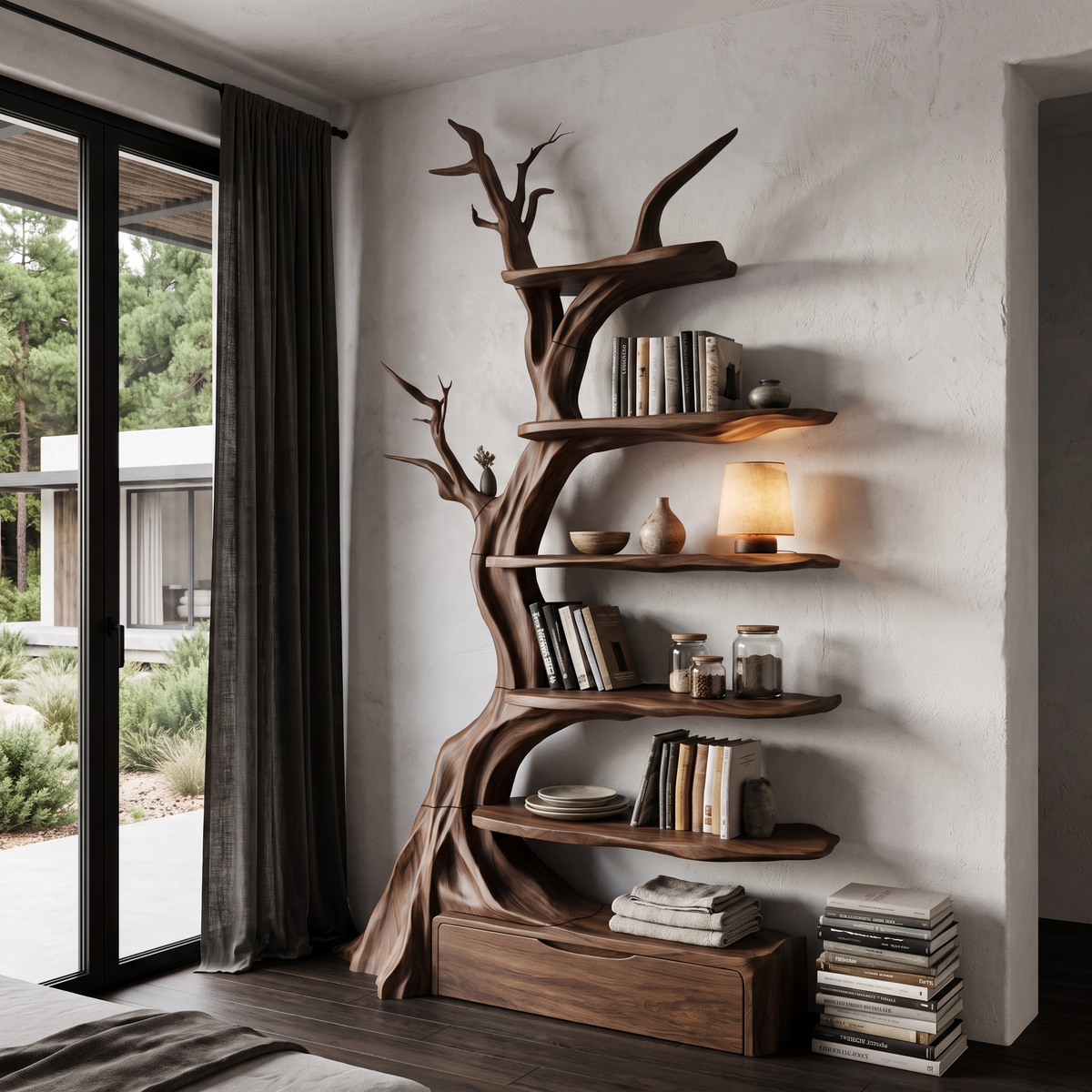 Organic Tree Bookshelf Handcrafted Sculptural Design For Living Room SINLHATB771