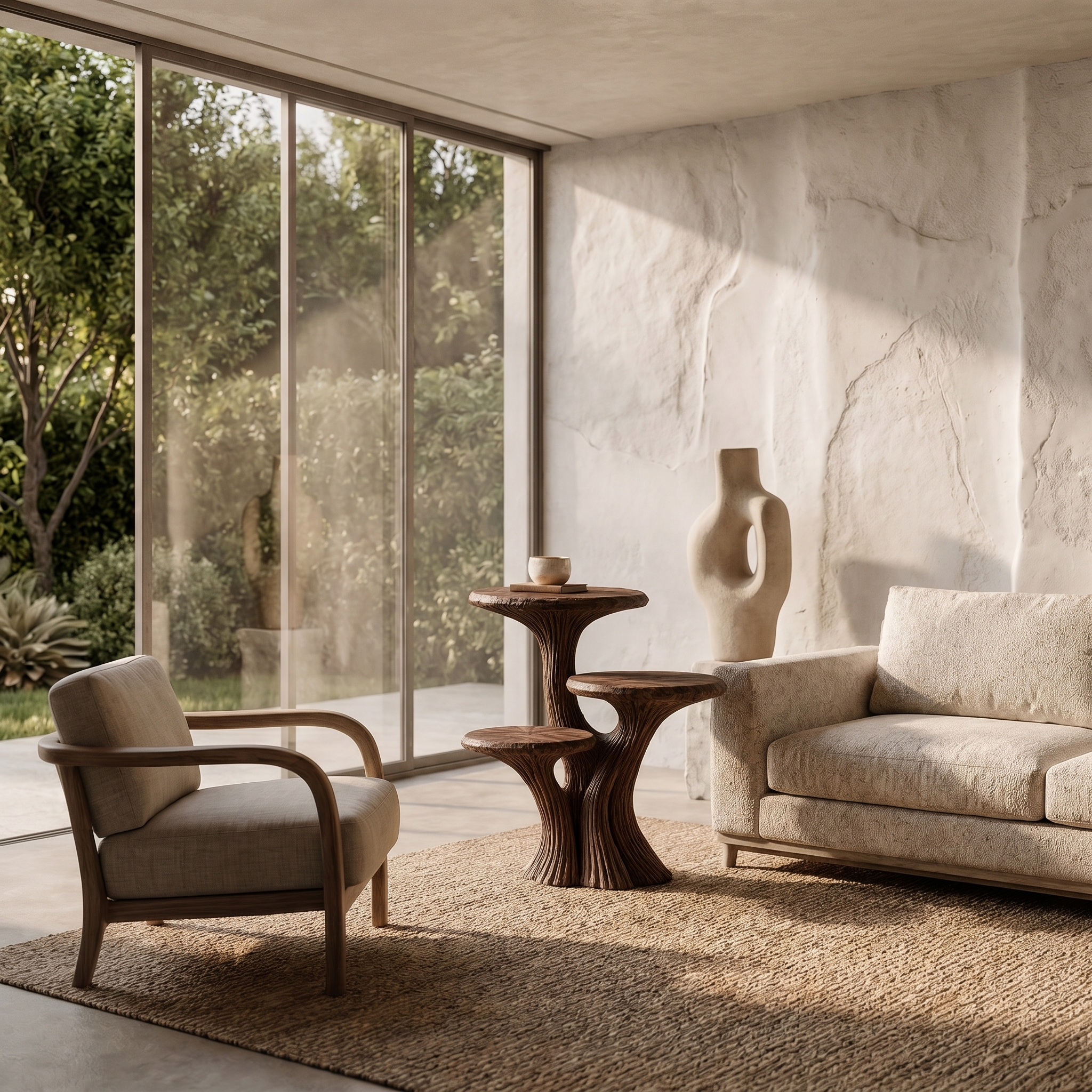 Contemporary Tiered Side Table With Sculptural Solid Wood Design For Living Room And Bedroom ETHCH023