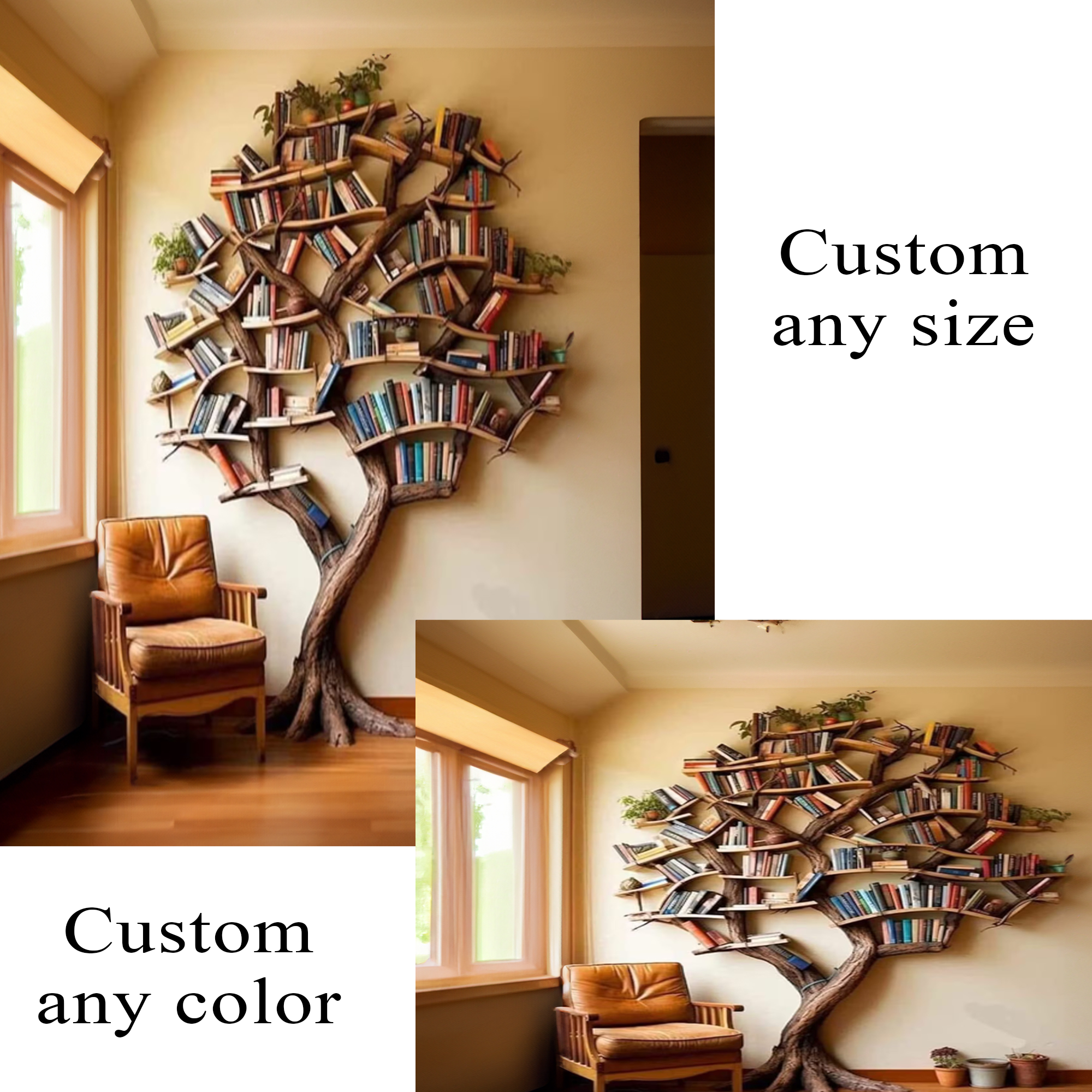 Tree Branch Bookshelf Decor Solid Wood Carving