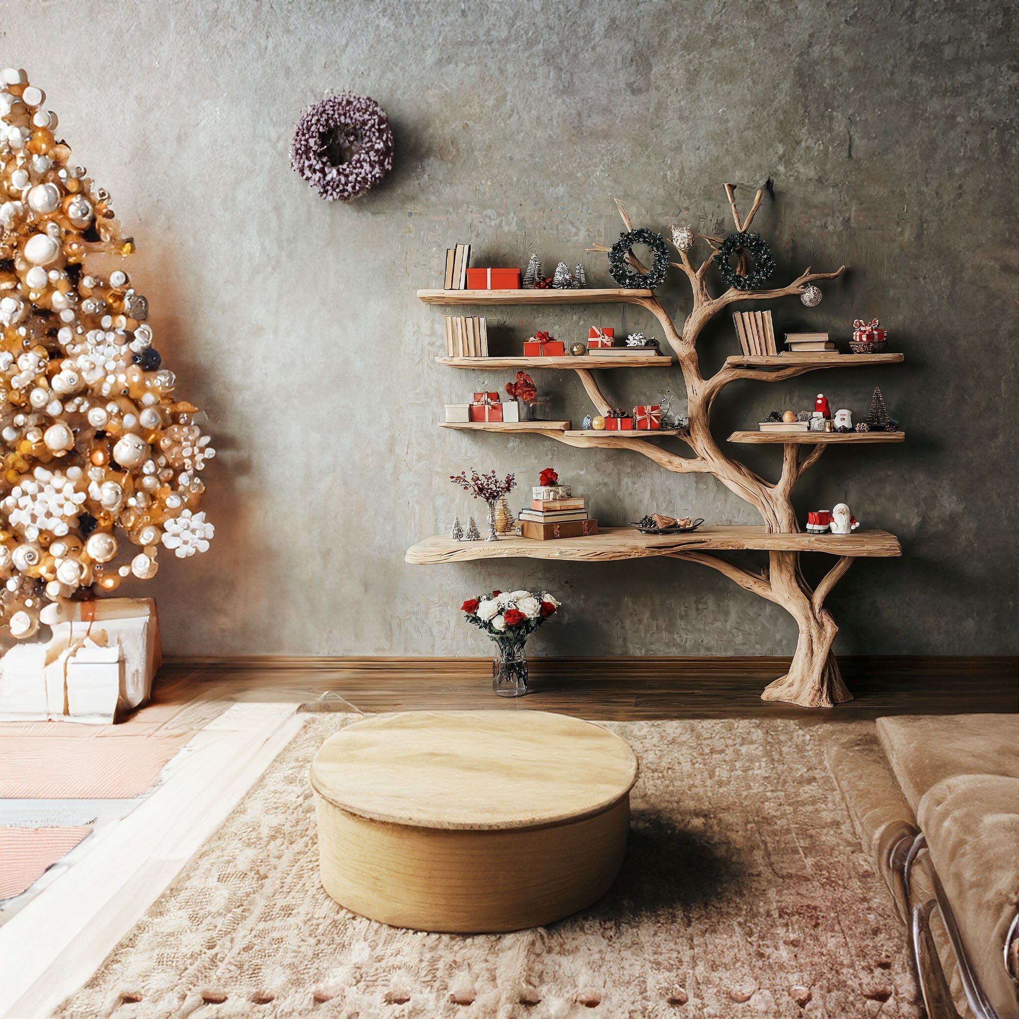 Tree Branch Shelf Xmas Driftwood Bookshelf Christmas Decor