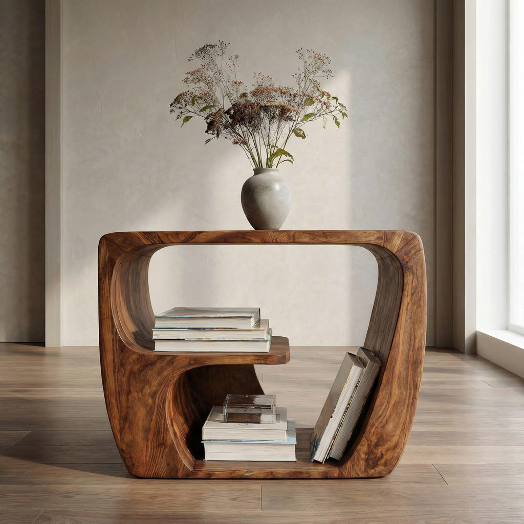 Quiet Luxury Wooden Side Table With Open Storage For Living Room ETHCH013