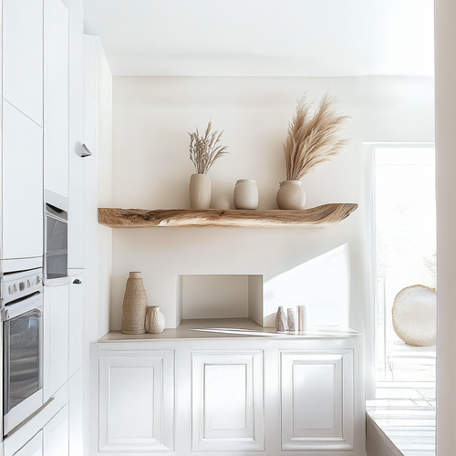 Boho Kitchen Floating Shelf Natural Edge Wooden Shelf For Wall Storage WFSHCH004