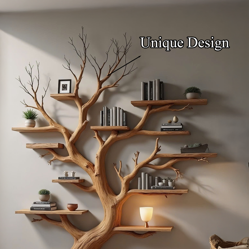 Wood Tree Bookshelf Wal Mounted Shelf Living Room