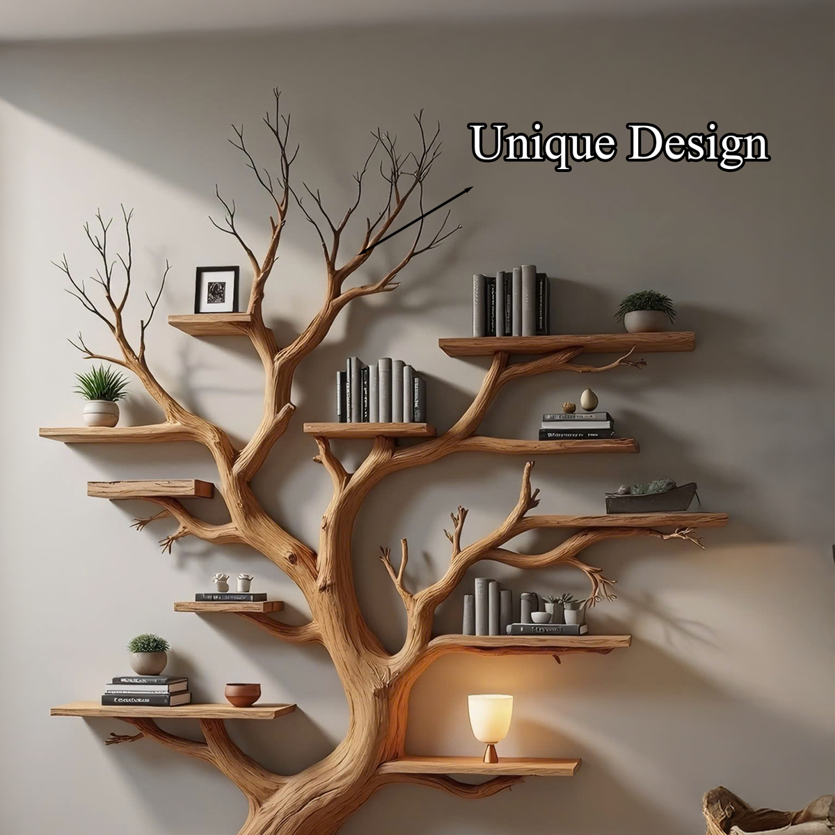 Wood Tree Bookshelf Wal Mounted Shelf Living Room