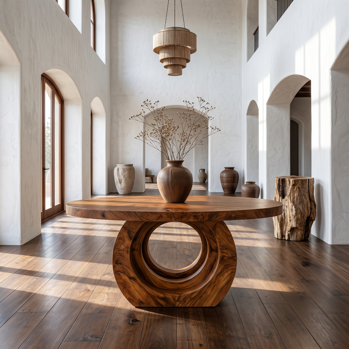 Contemporary Round Foyer Table With Sculptural Open Ring Base For Entryway And Hallway FTHCH021