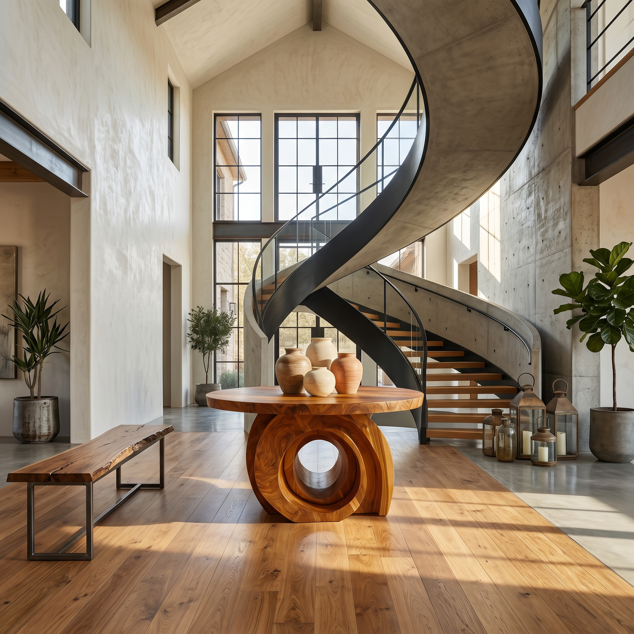 Modern Round Foyer Table With Sculptural Ring Pedestal Base For Entryway And Hallway FTHCH020