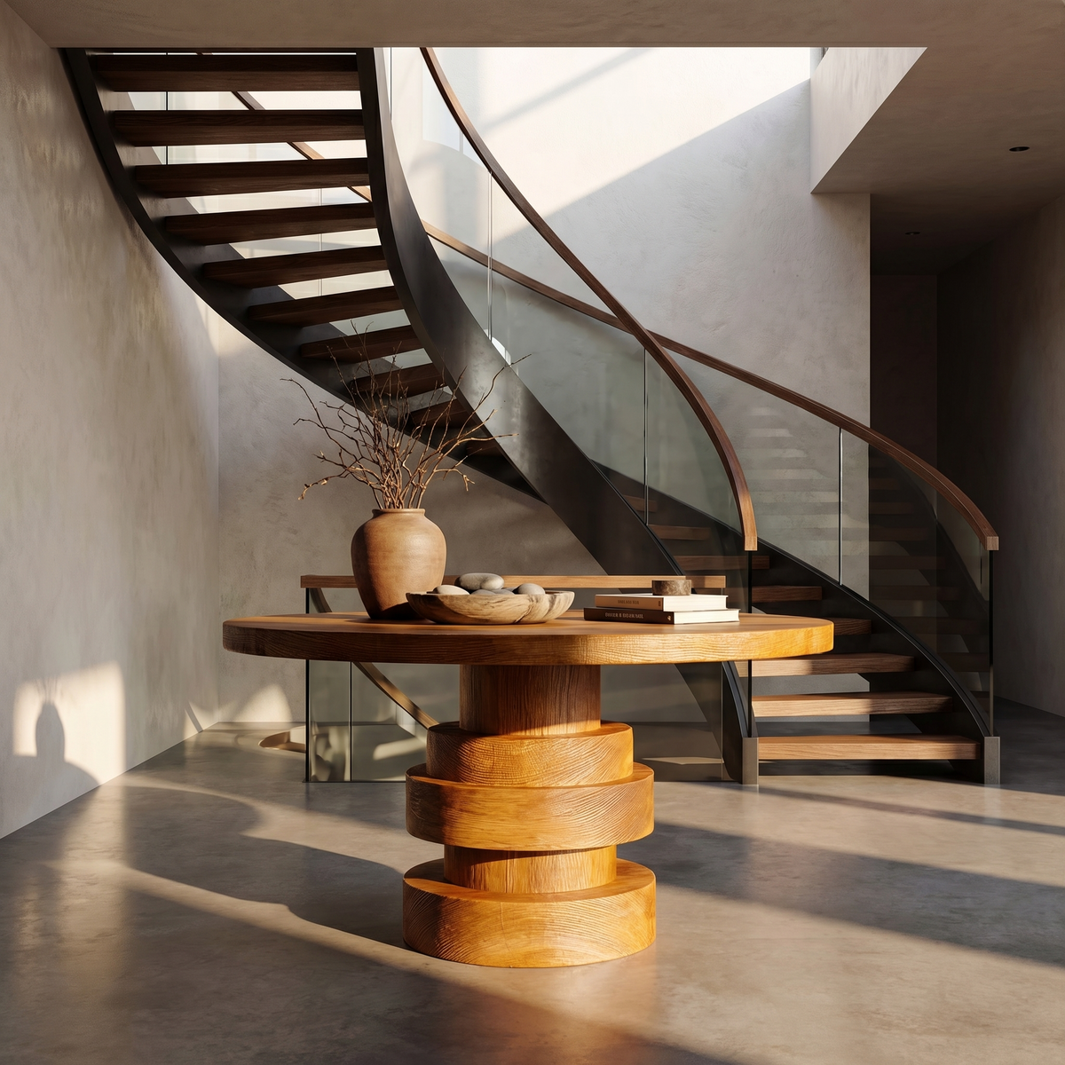 Modern Luxury Stacked Base Round Entryway Table For Entryway And Lobby FTHCH005