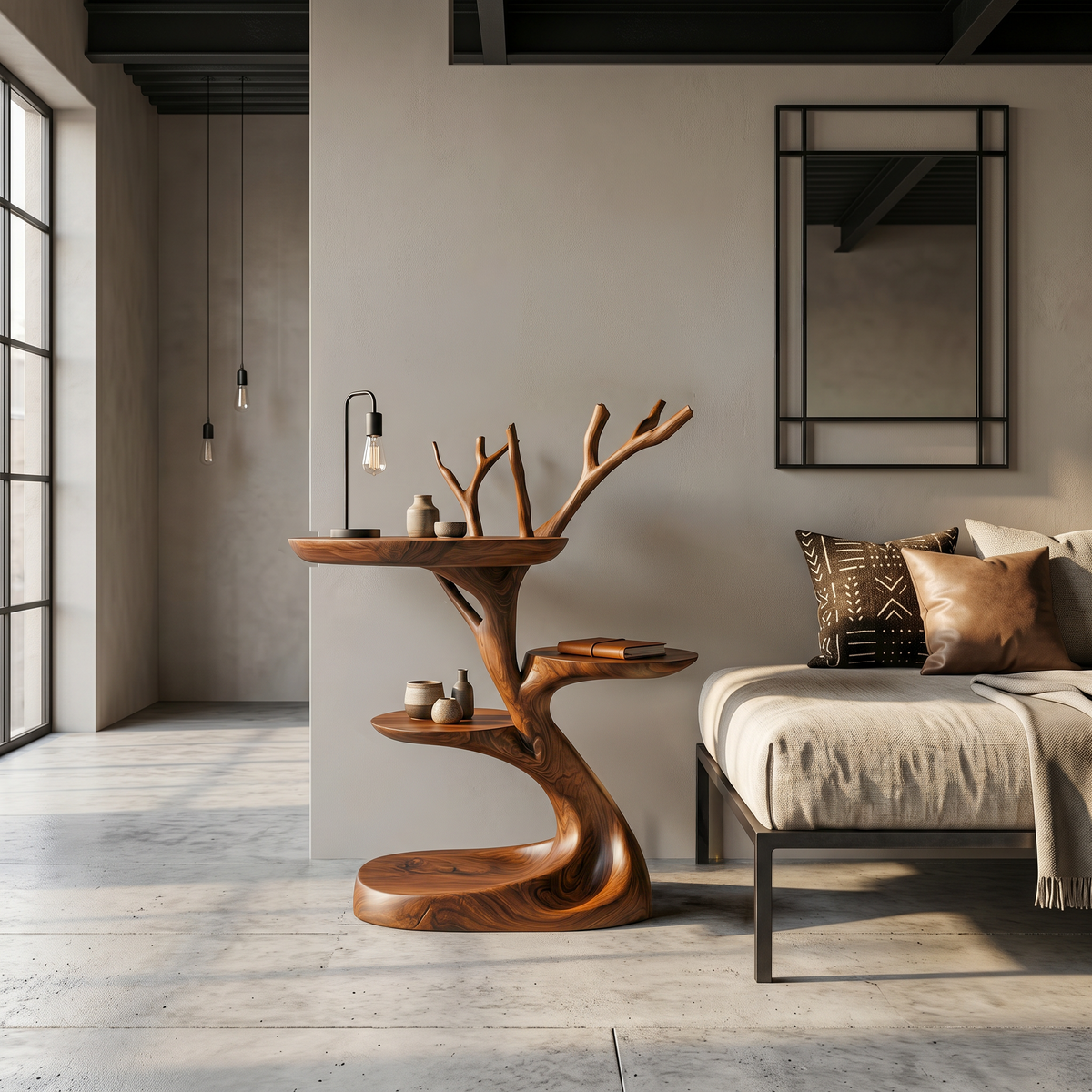 Rustic End Table With Tree Root Design For Bedroom And Living Room ETHCH018