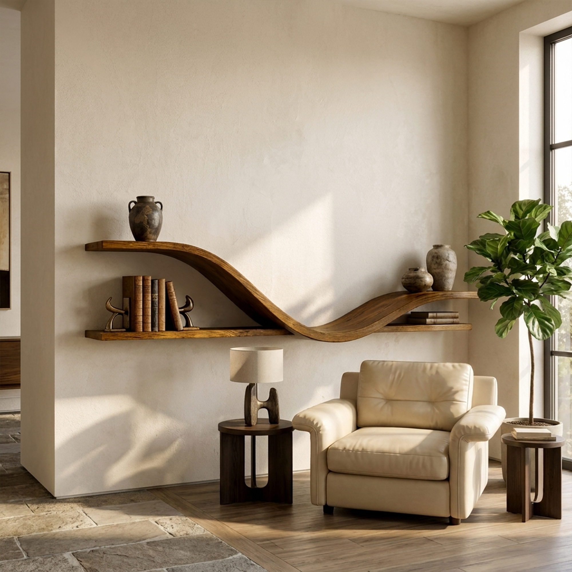 Organic Modern Curved Shelf Living Room Or Hallway WFSHCH022