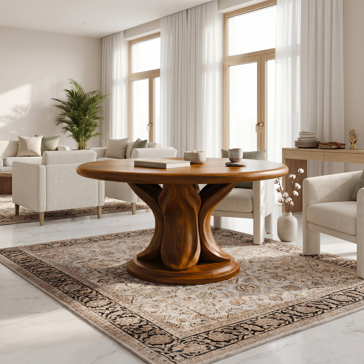 Modern Round Console Table With Twisted Architectural Form For Entryway And Living Room FTHCH013