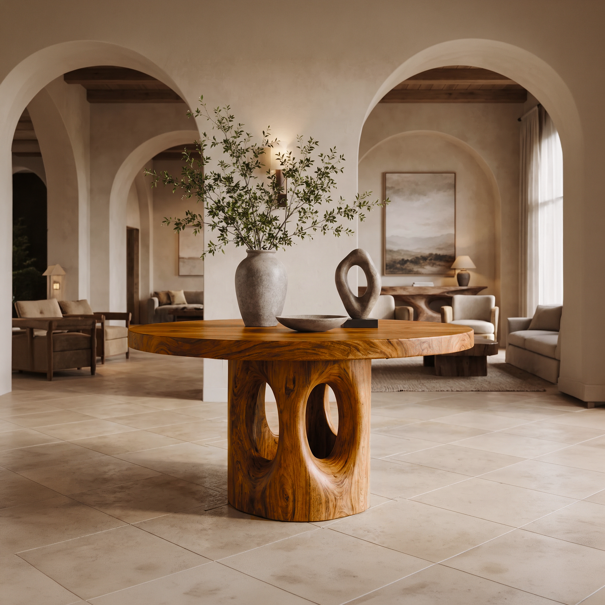 Rustic Foyer Center Table With Tree Stump Inspired Design For Entryway And Foyer FTHCH012