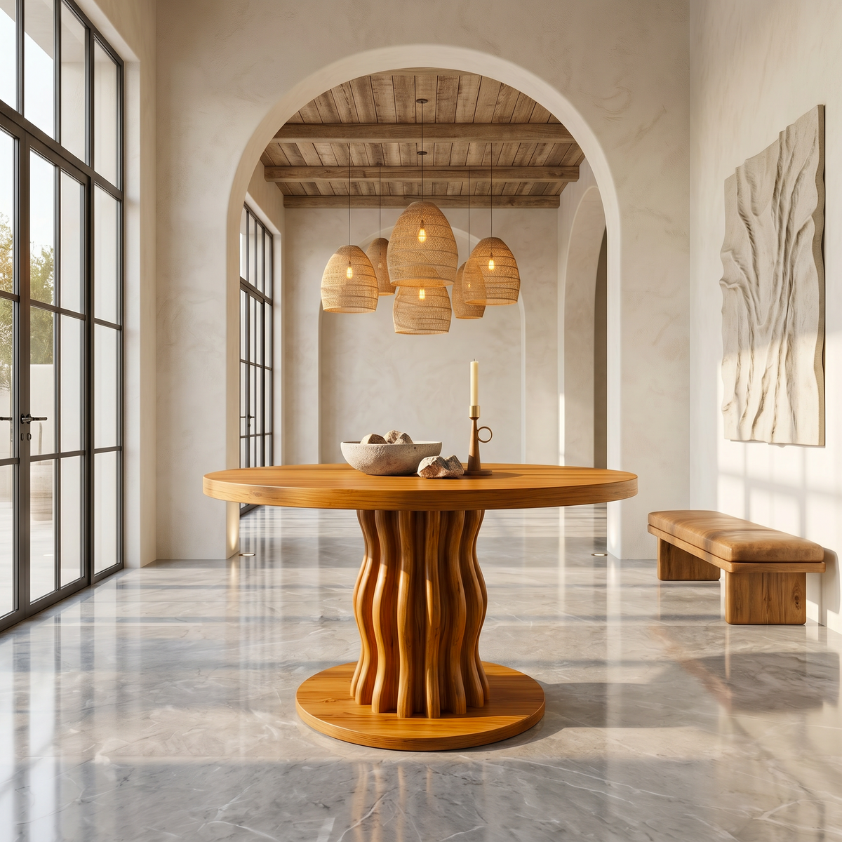 Contemporary Round Entryway Table With Wavy Vertical Form For Foyer And Living Room FTHCH009