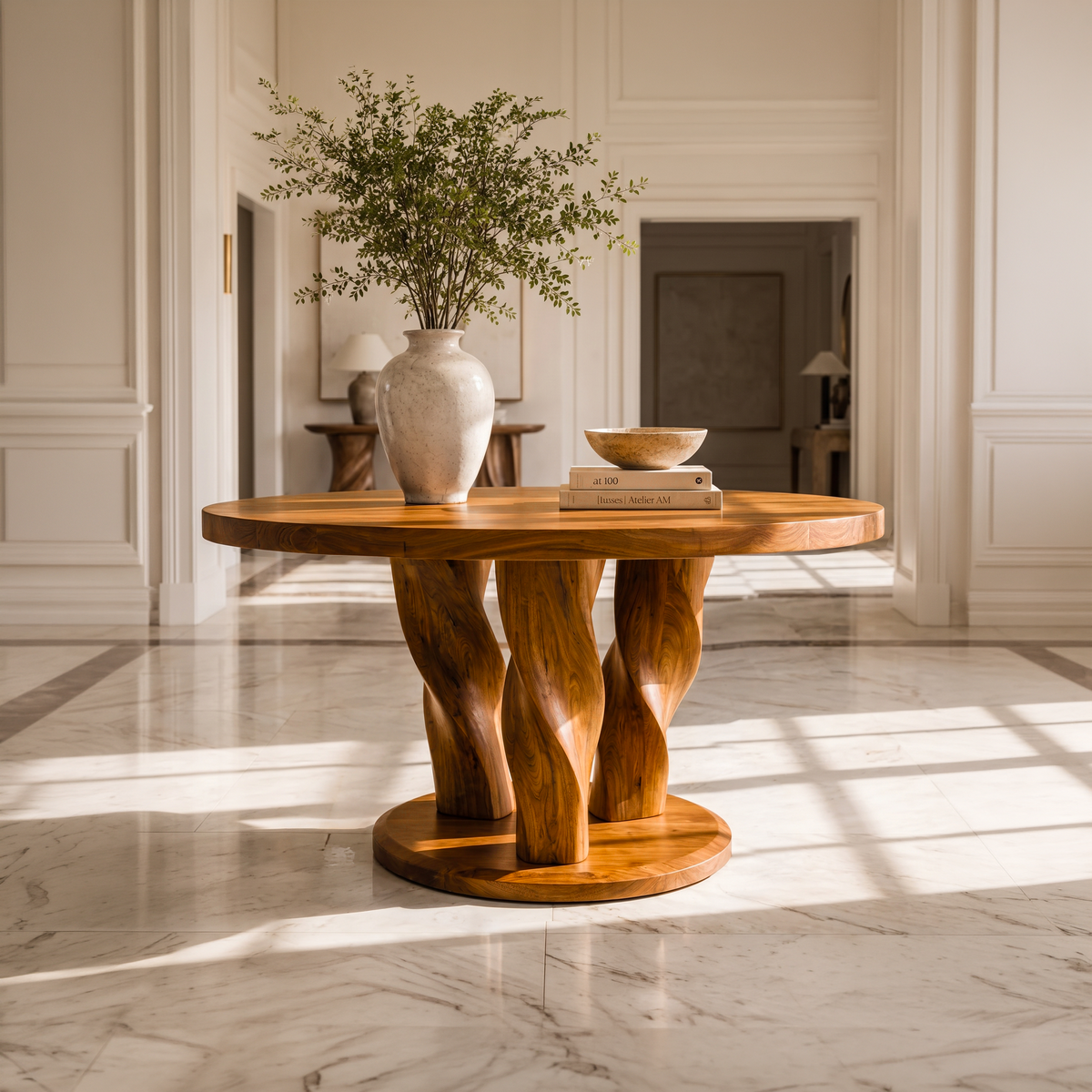 Rustic Round Entryway Table With Twisted Tree Inspired Design For Foyer And Entryway FTHCH008
