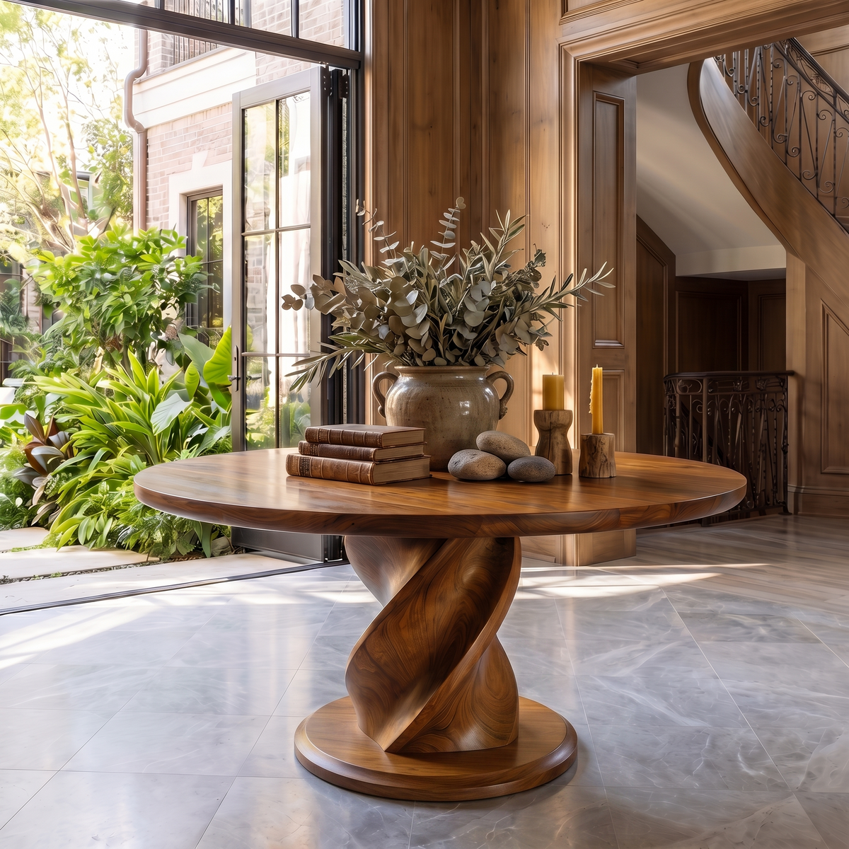 Modern Luxury Twist Pedestal Entry Table For Entryway And Hallway FTHCH001