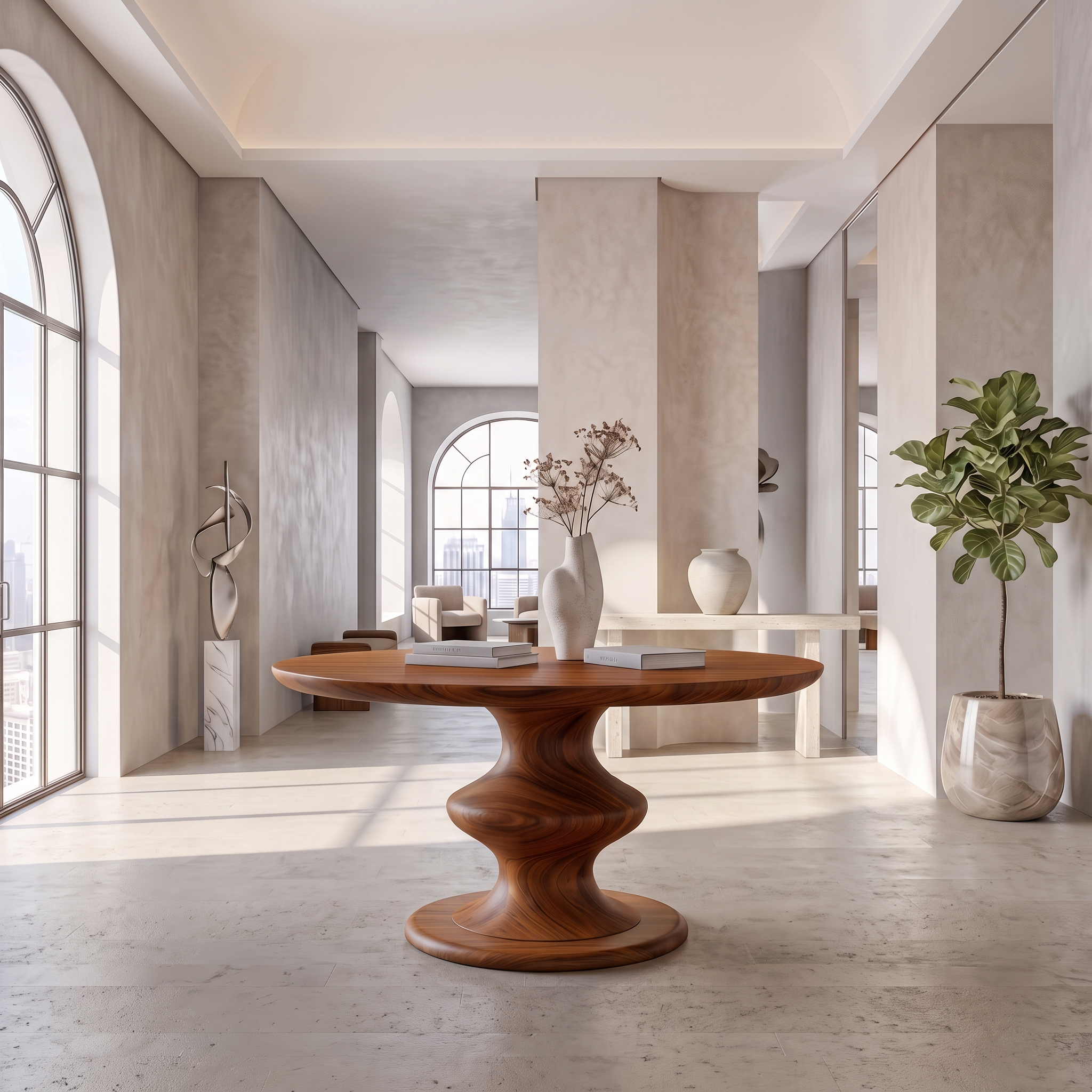 Contemporary Round Foyer Table With Turned Solid Wood Pedestal Base For Entryway And Hallway FTHCH003