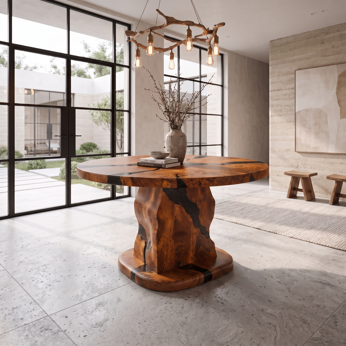 Rustic Foyer Table Handcrafted Solid Wood Design For Entryway FTHCH016