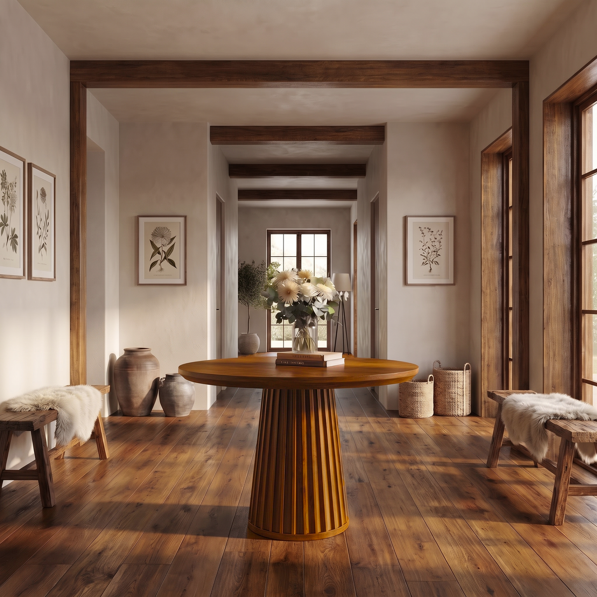 Sculptural Round Pedestal Entryway Table For Living Room And Hallway FTHCH007