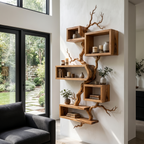 Organic Sculptural Floating Shelf With Tree Branch Design For Living Room