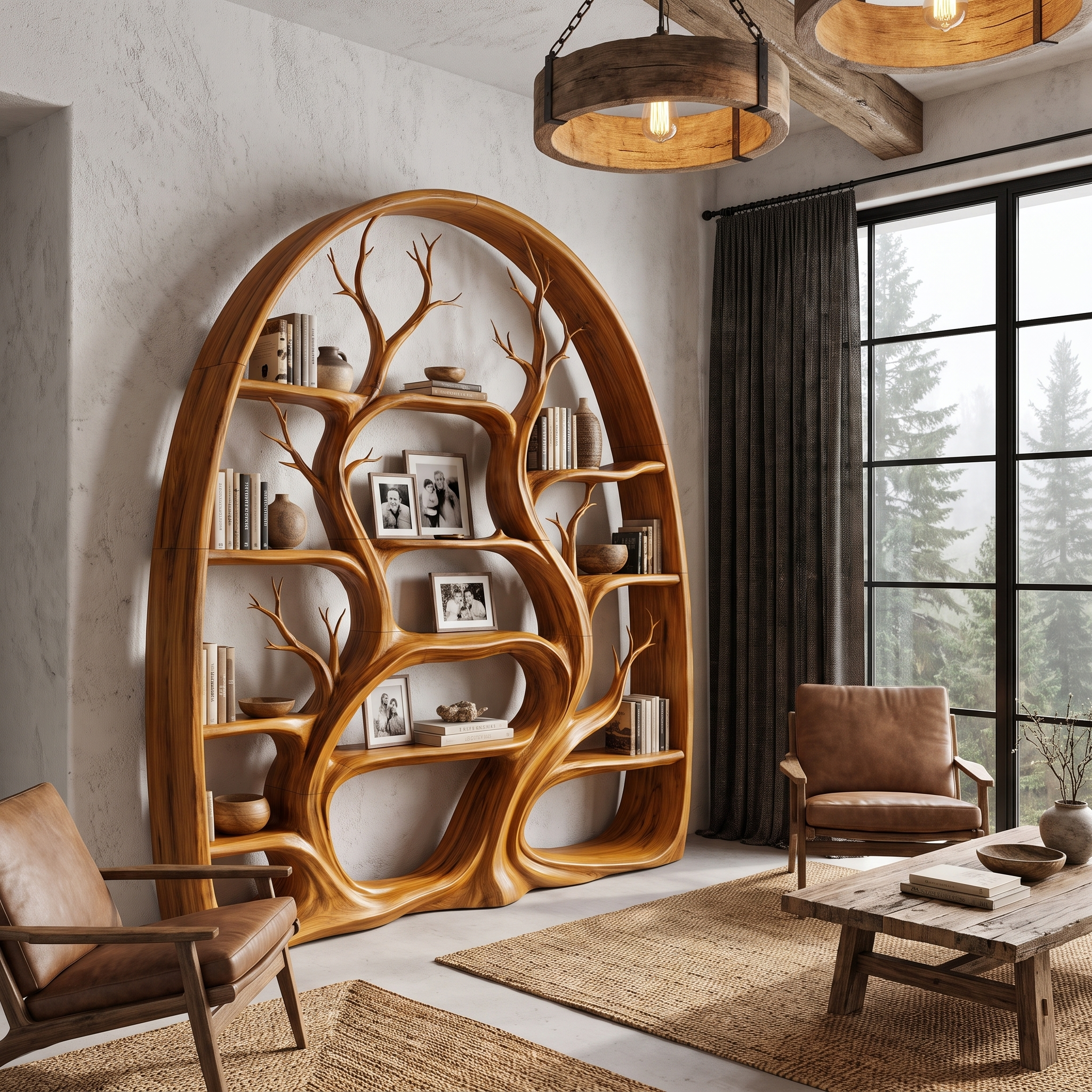 Organic Tree Bookshelf With Arched Branch Design For Living Room And Home Office