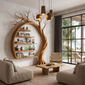 Natural Tree Bookshelf With Circular Branch Design For Living Room And Reading Nook