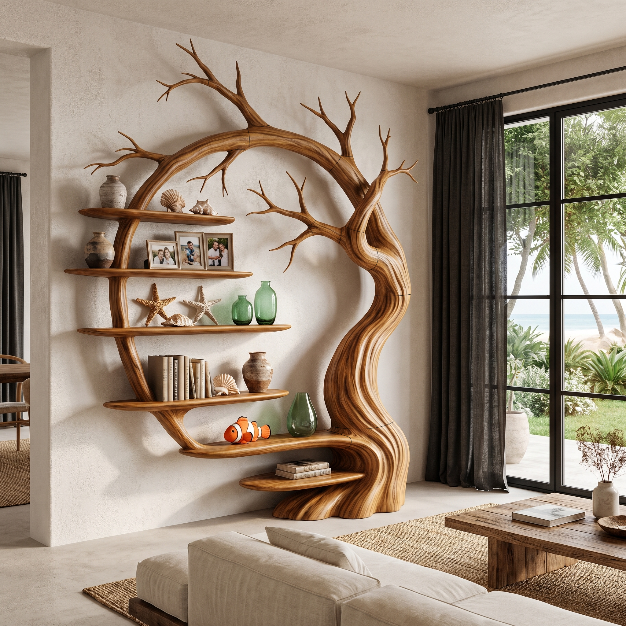 Rustic Tree Bookshelf With Sculptural Tree Branch Design For Living Room And Home Office