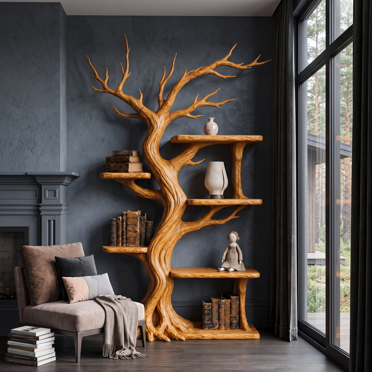 Rustic Tree Bookshelf Handcrafted Woodland Style For Reading Nook