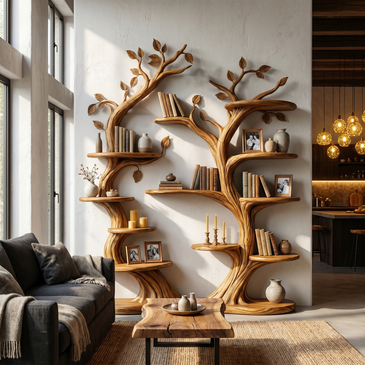 Organic Wall Mounted Tree Bookshelf With Sculptural Branch Design