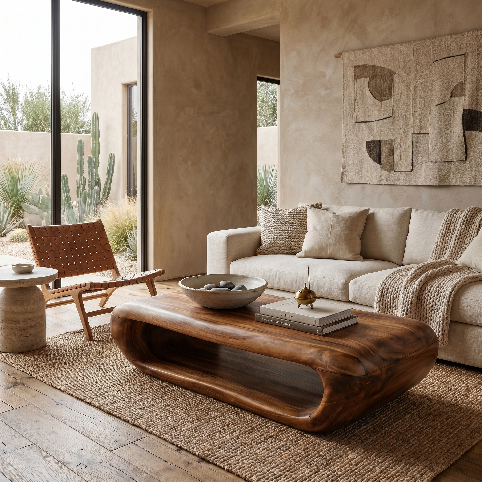 Organic Coffee Table With Open Storage For Living Room CTHCH015