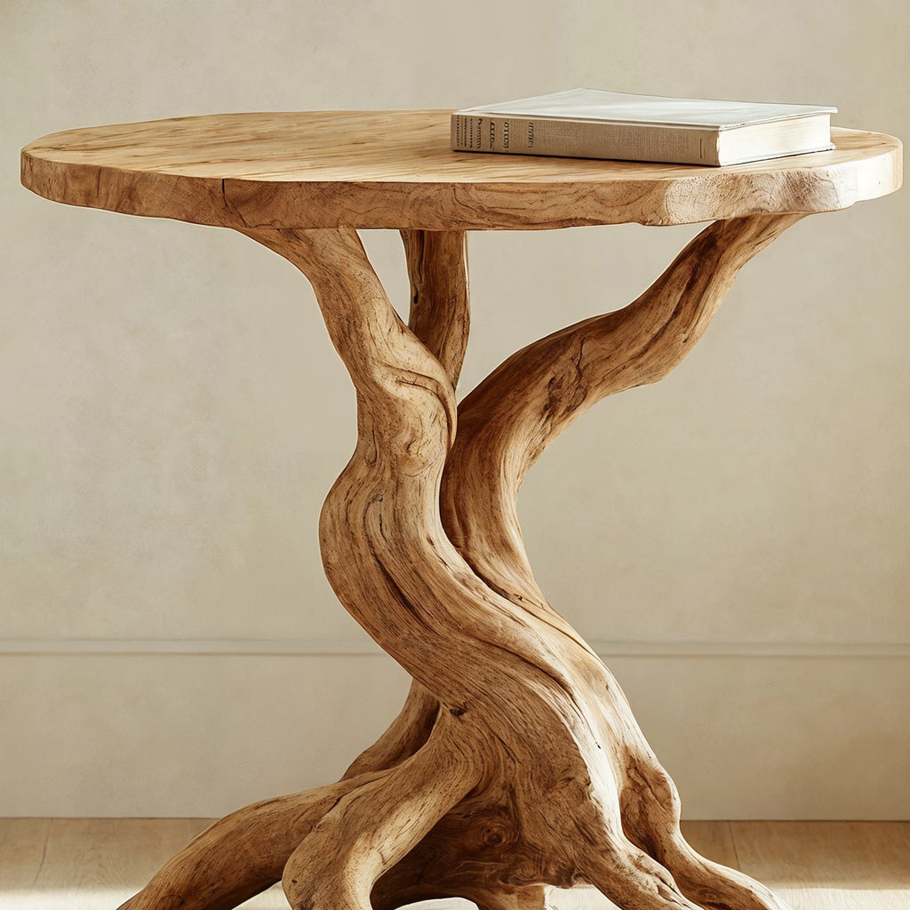 Rustic Round End Table Solid Wood End Table ETHCH017