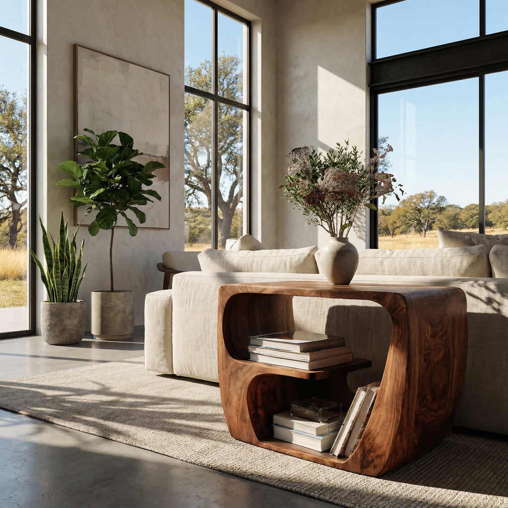 Quiet Luxury Wooden Side Table With Open Storage For Living Room ETHCH013