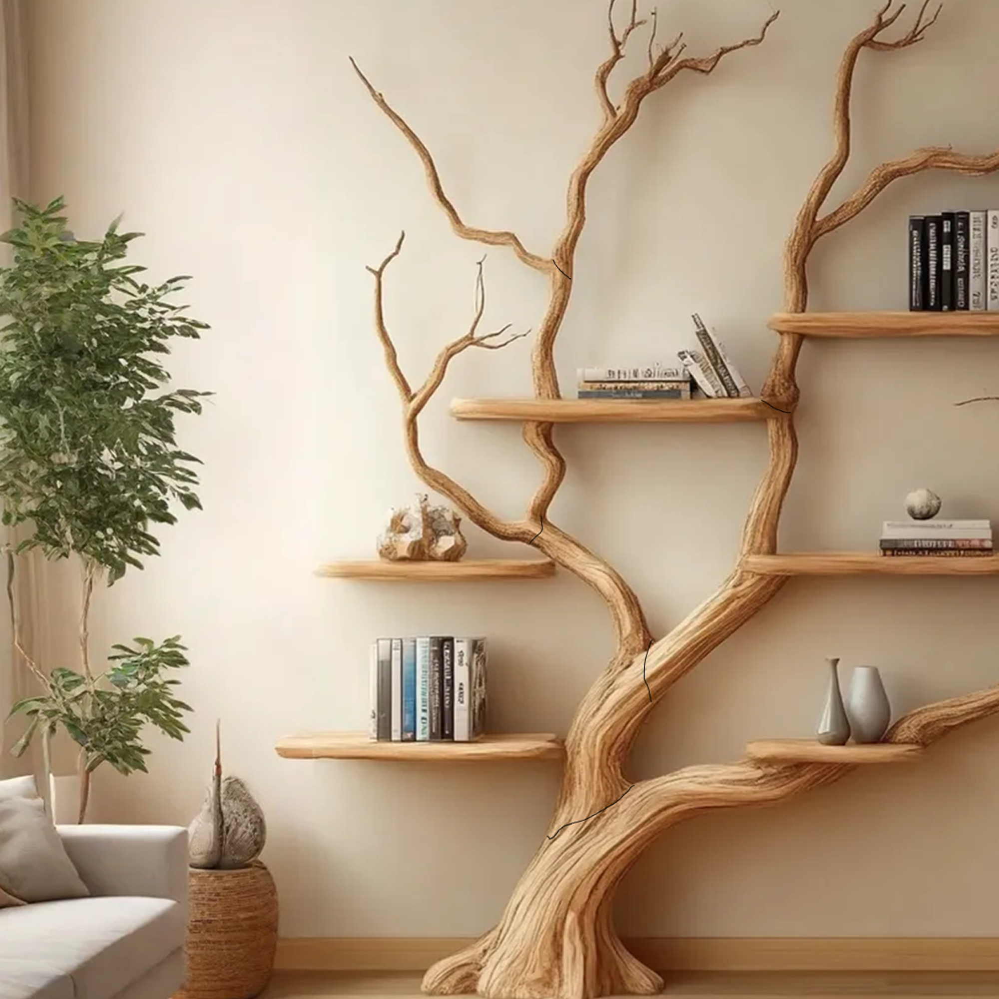 Rustic Wall Mounted Branch Tree For Living Room