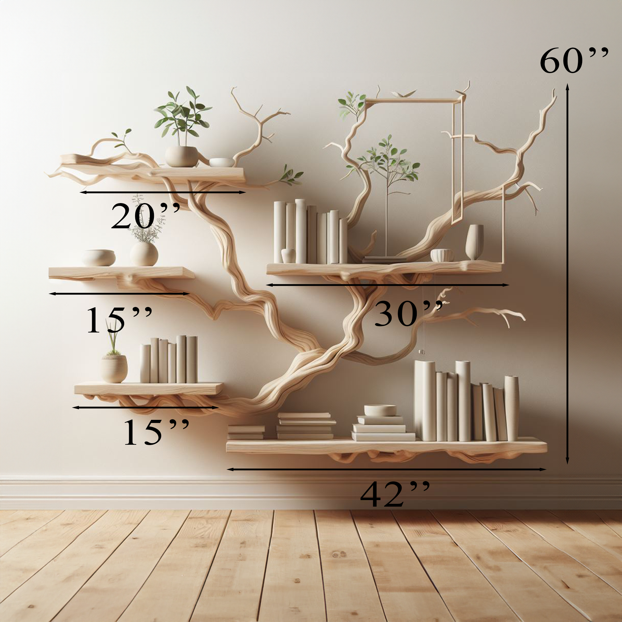 Tree Books Shelf Decor Solid Wood Carving