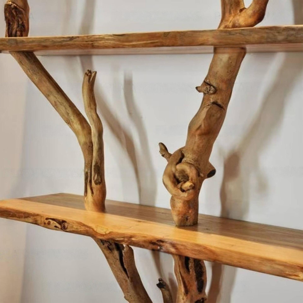 Artistic Wild Mulberry Solid Wood Tree Bookshelf For Living Room
