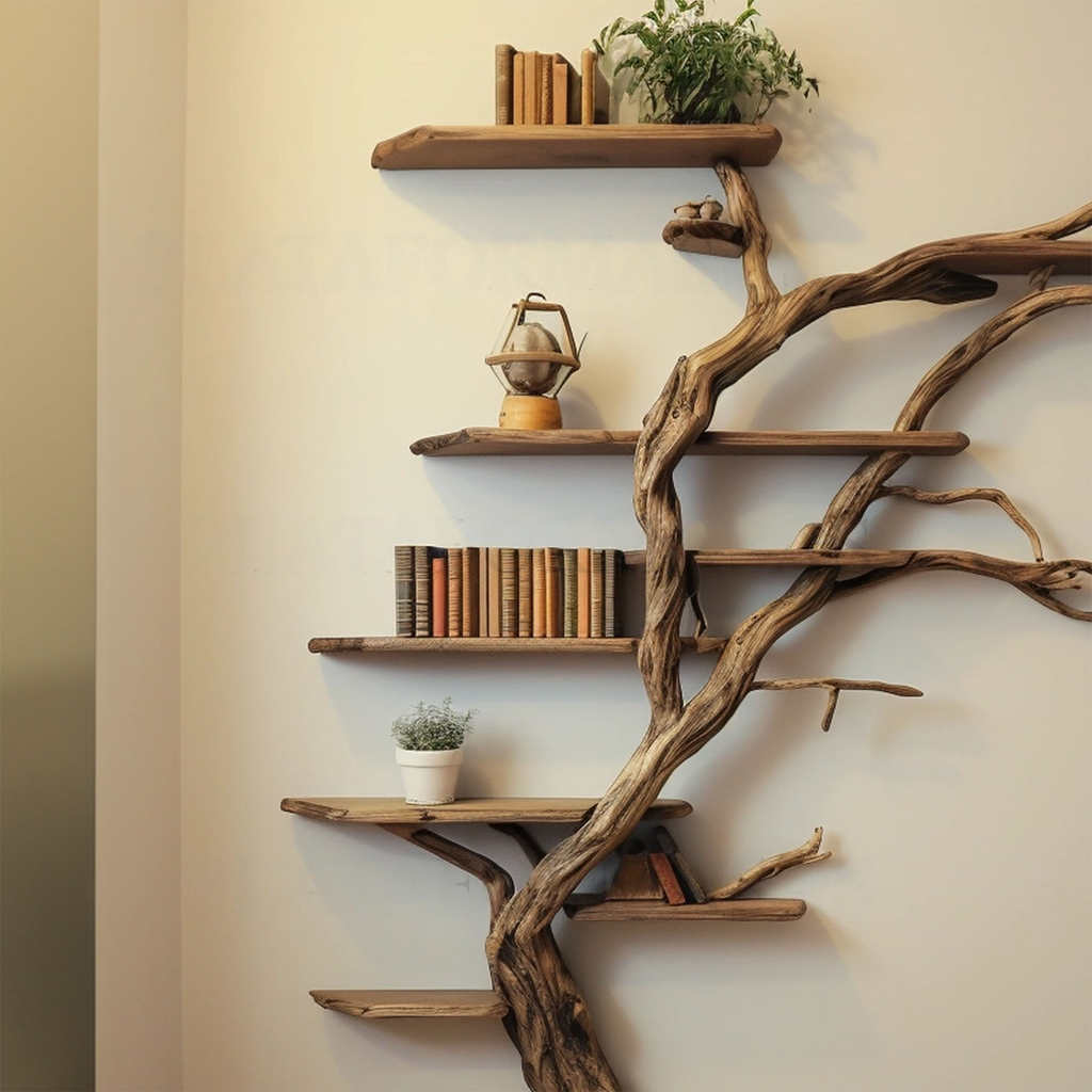 Narrow Wild Mulberry Wood Tree Shelf On Wall Mount Seasonal Celebrations