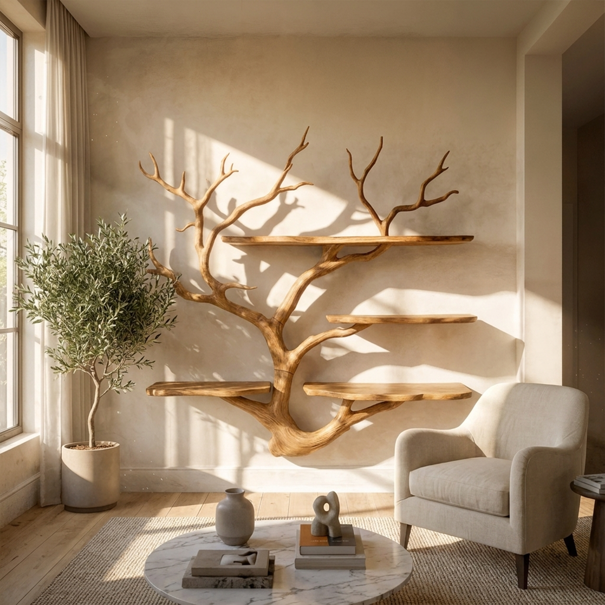 Sculptural Tree Wall Shelf Living Room And Studio