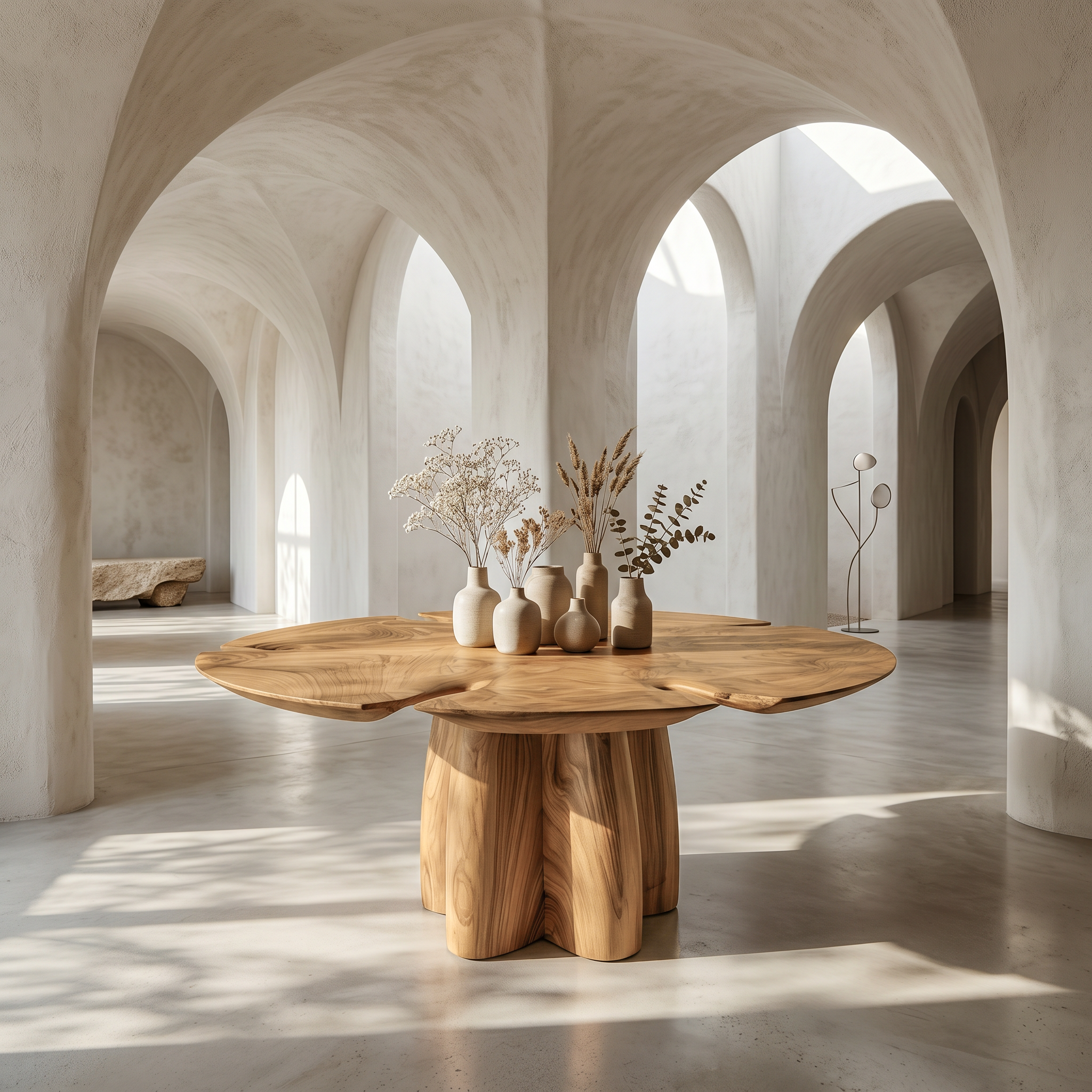 Modern Foyer Table With Sculptural Solid Wood Pedestal Base For Entryway And Hallway FTHCH023