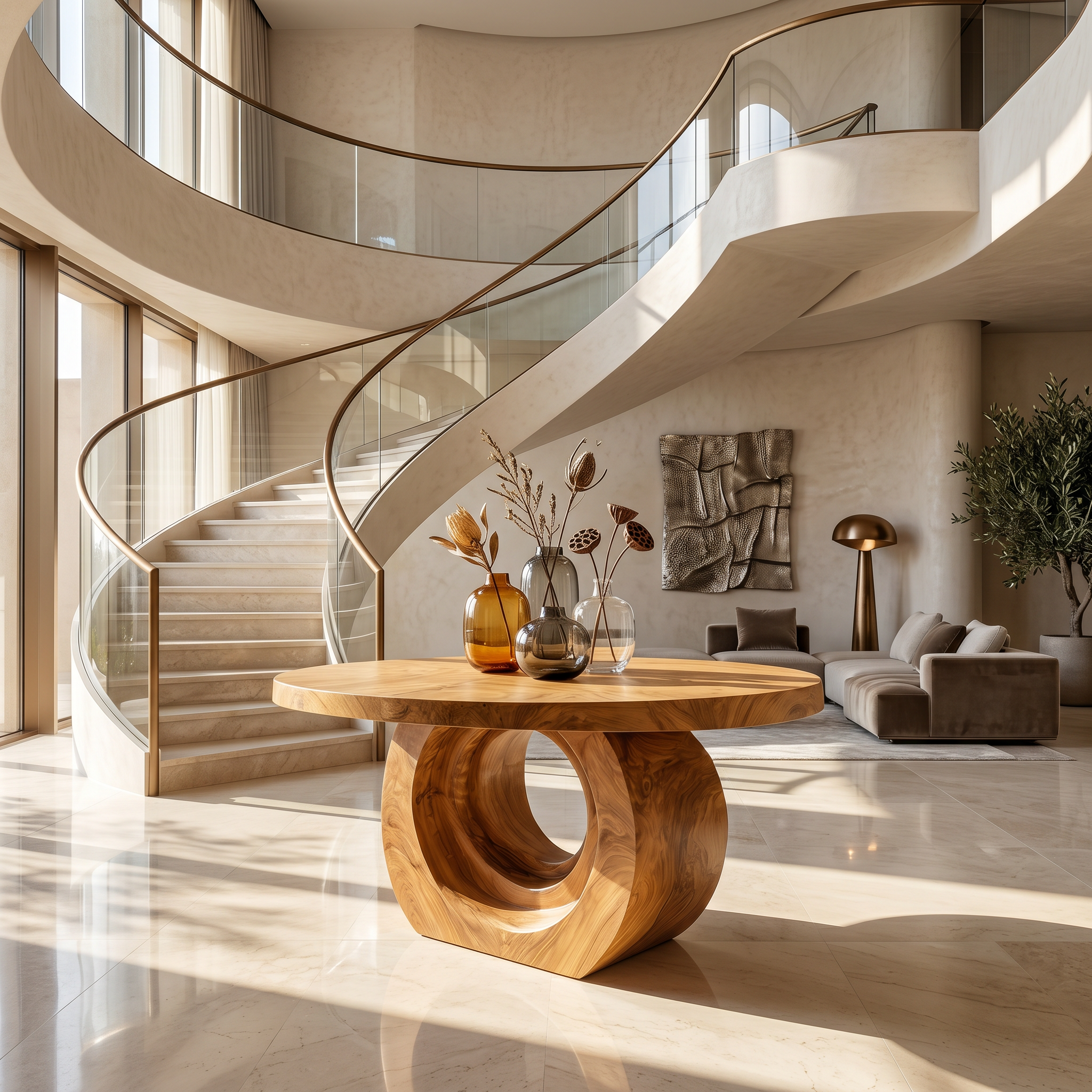 Contemporary Round Foyer Table With Sculptural Open Ring Base For Entryway And Hallway FTHCH021