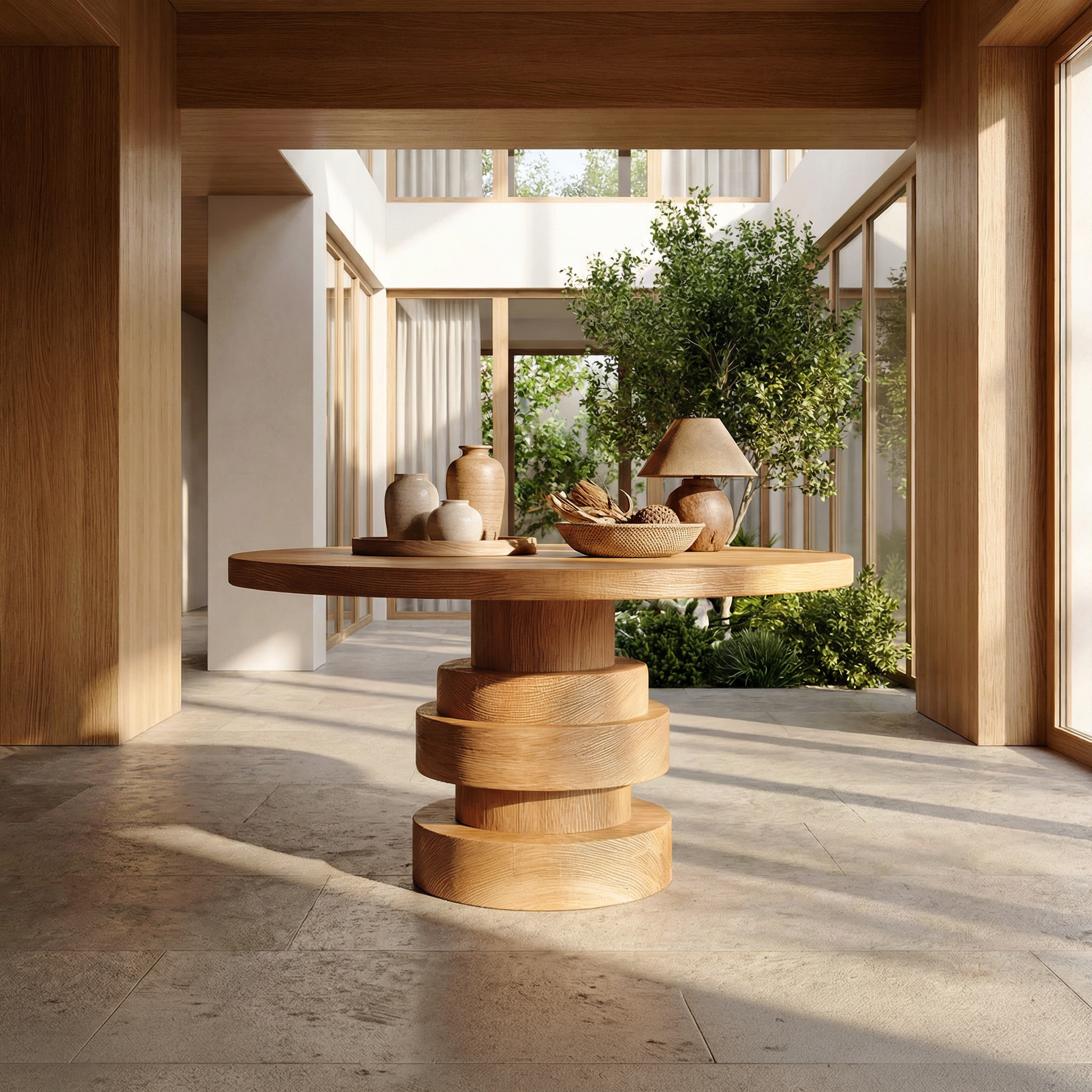 Modern Luxury Stacked Base Round Entryway Table For Entryway And Lobby FTHCH005