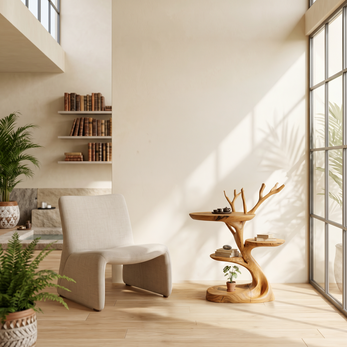 Rustic End Table With Tree Root Design For Bedroom And Living Room ETHCH018