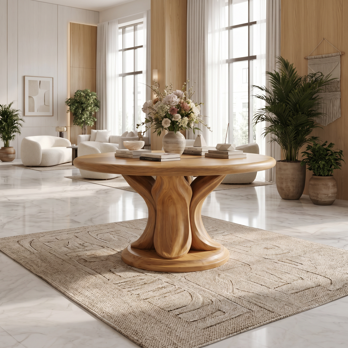 Modern Round Console Table With Twisted Architectural Form For Entryway And Living Room FTHCH013