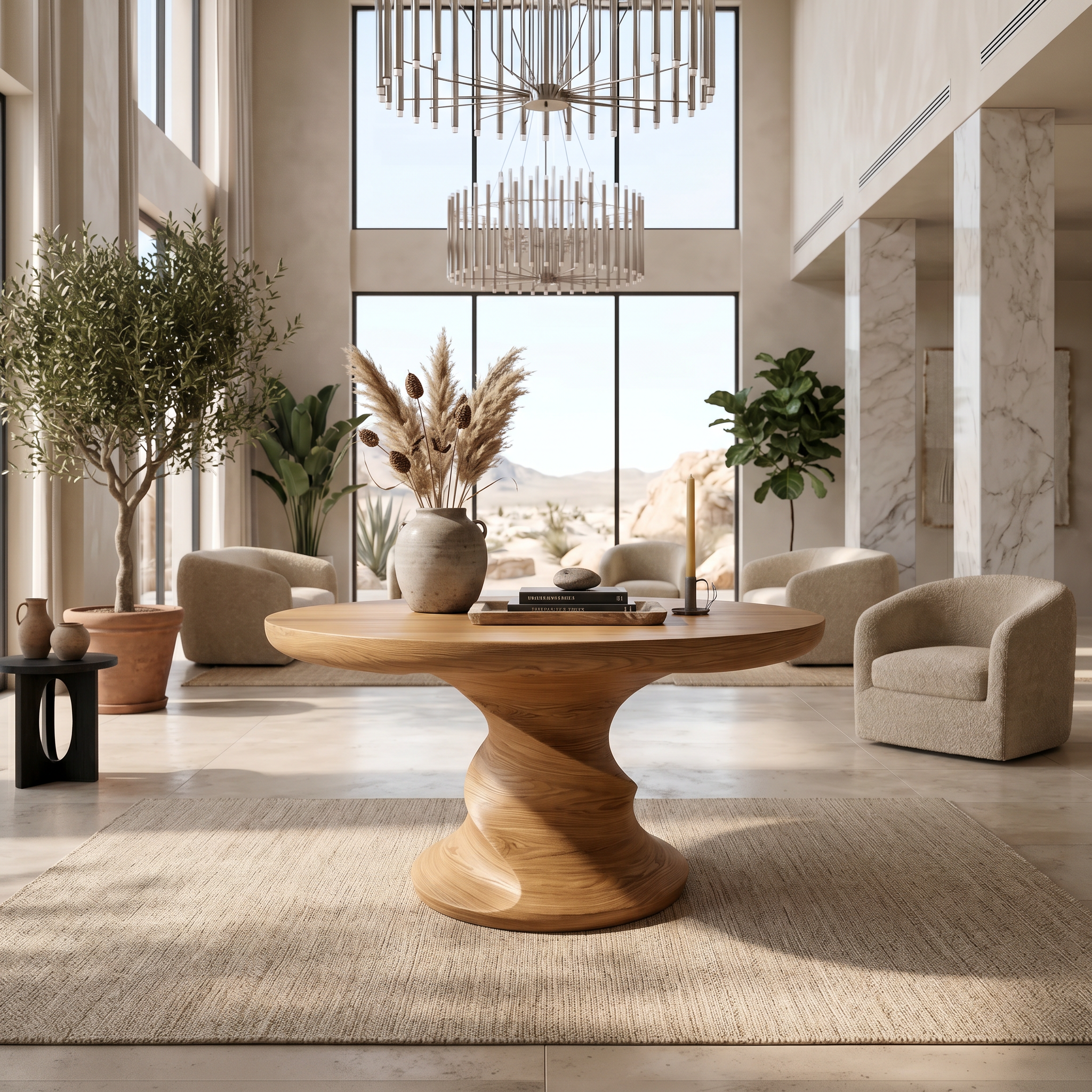 Contemporary Center Table With Flowing Curved Design For Foyer And Hallway FTHCH010