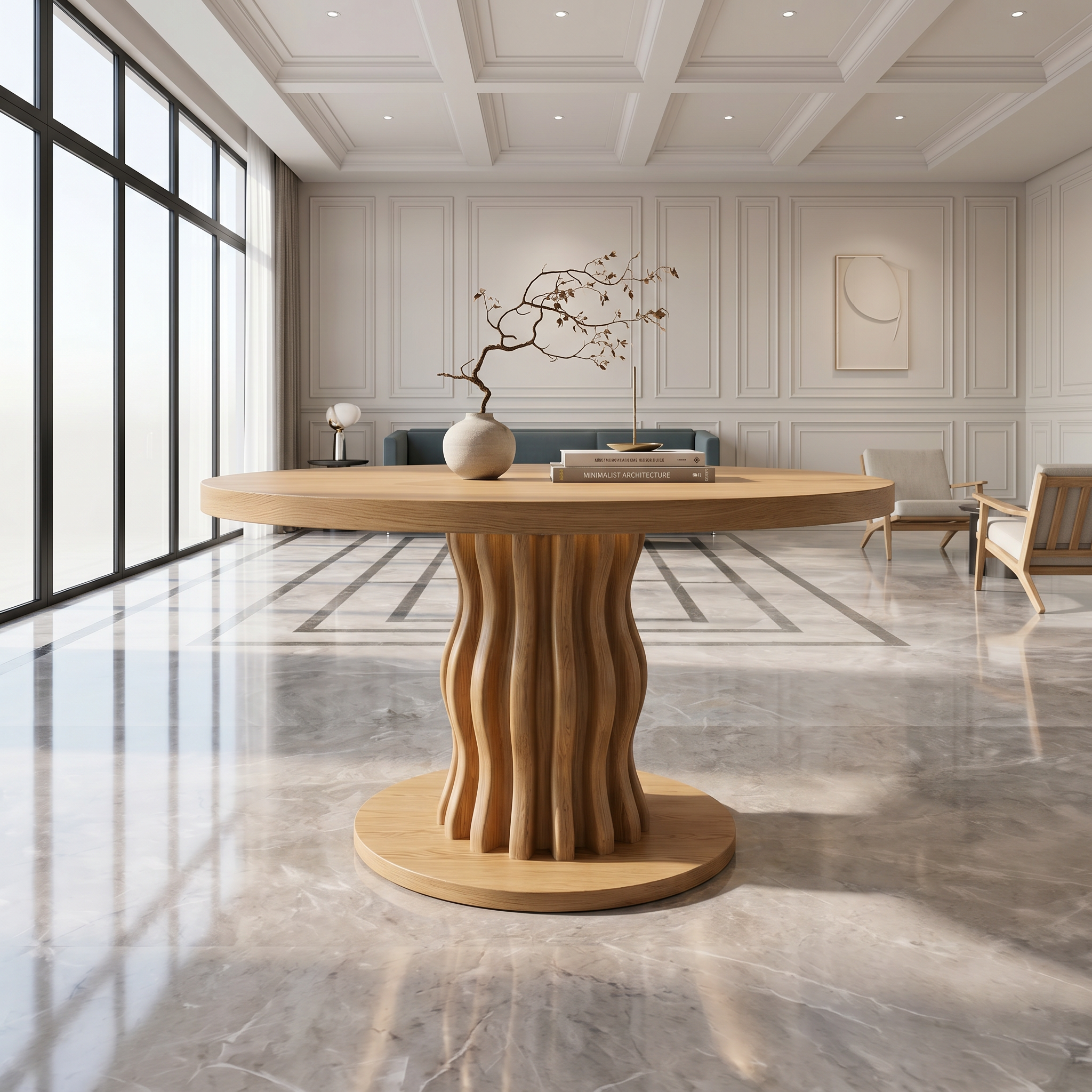 Contemporary Round Entryway Table With Wavy Vertical Form For Foyer And Living Room FTHCH009