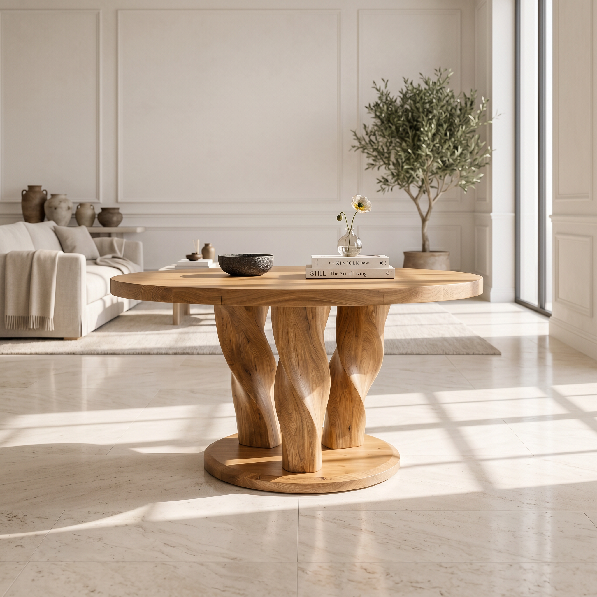 Rustic Round Entryway Table With Twisted Tree Inspired Design For Foyer And Entryway FTHCH008