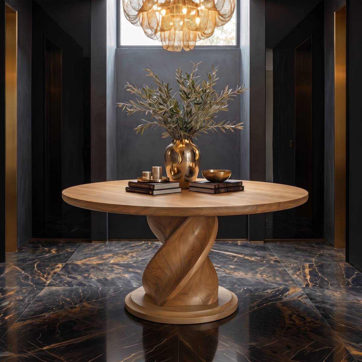 Modern Luxury Twist Pedestal Entry Table For Entryway And Hallway FTHCH001