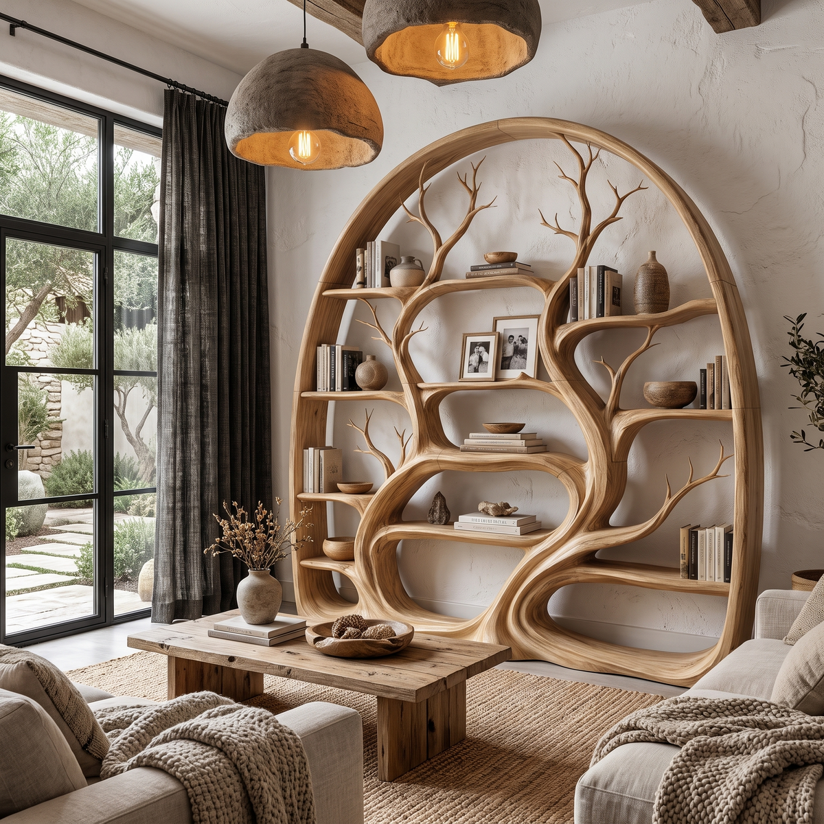 Organic Tree Bookshelf With Arched Branch Design For Living Room And Home Office
